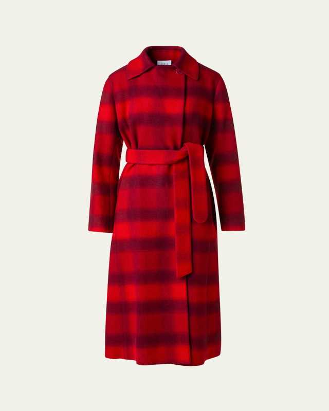 Blur Check Belted Double-Breasted Coat